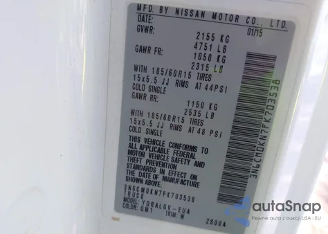 2015 Nissan Nv200 Sv из США, поврежденный, VIN 3N6CM0KN7FK703538